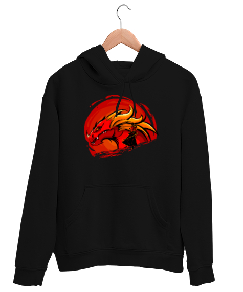 Tisho - Samuray ve Ejderha - Dragon Siyah Unisex Kapşonlu Sweatshirt