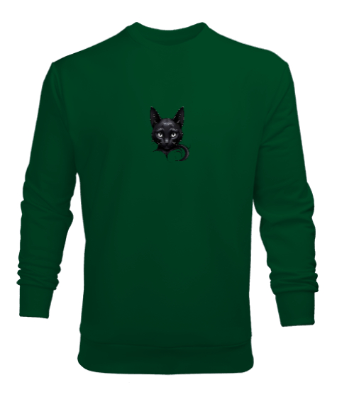 Tisho - Şanssızlık Kara Kedi Çimen Yeşili Erkek Sweatshirt
