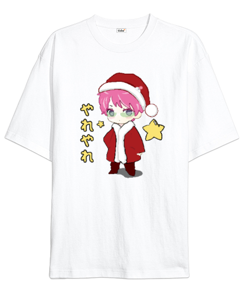 Tisho - Santa Kusuo Saiki Kusuo Noel Baba Beyaz Oversize Unisex Tişört