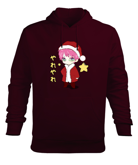 Tisho - Santa Kusuo Saiki Kusuo Noel Baba Bordo Erkek Kapüşonlu Hoodie Sweatshirt