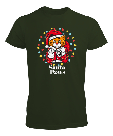 Tisho - Santa Paws - Noel Kedi Haki Yeşili Erkek Tişört