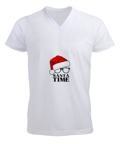 Tisho - Santa tıme Beyaz Erkek Kısa Kol V Yaka Tişört