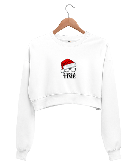 Tisho - Santa tıme Beyaz Kadın Crop Sweatshirt