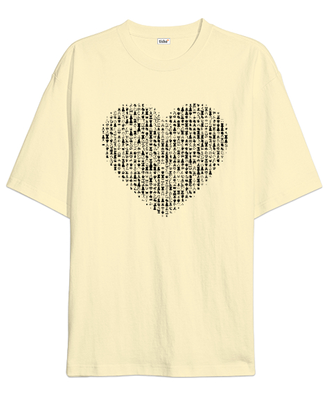 Tisho - Santranç Oynamayı Seviyorum - Santranç Taşları Krem Oversize Unisex Tişört