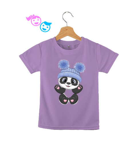 Tisho - Şapkalı sevimli panda Lila Çocuk Unisex