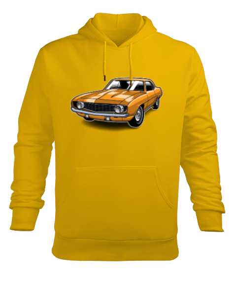 Tisho - Sarı araba baskılı Erkek Kapüşonlu Hoodie Sweatshirt
