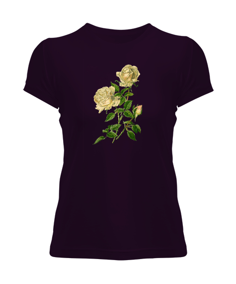Tisho - Sarı Güller - Yellow Roses Koyu Mor Kadın Tişört