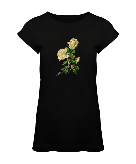 Tisho - Sarı Güller - Yellow Roses Siyah Kadın Tunik
