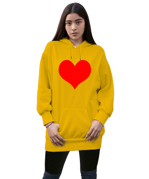 sarı kalp desen tasarımı Kadın Uzun Hoodie Kapüşonlu Sweatshirt - Tisho