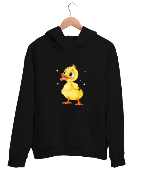 Tisho - Sarı Ördek Yavrusu Siyah Unisex Kapşonlu Sweatshirt