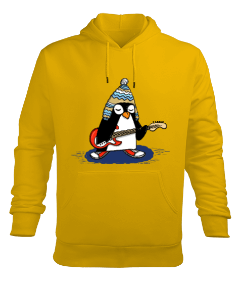 Tisho - Sarı penguenli Erkek Kapüşonlu Hoodie Sweatshirt