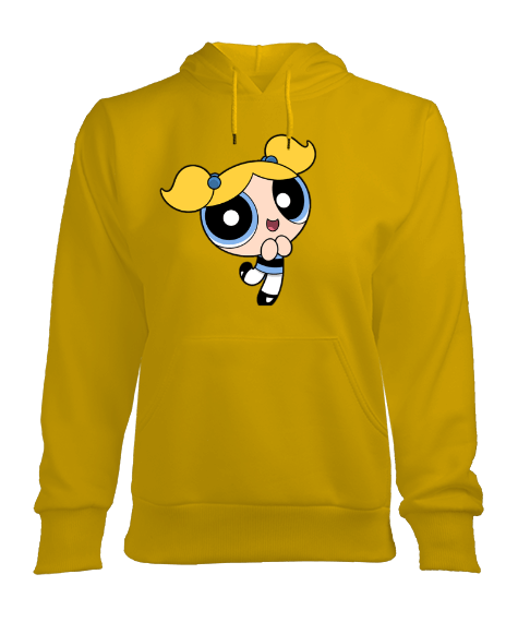 Tisho - sarı powerpuff girls baskılı bayan sweatshirt Kadın Kapşonlu Hoodie Sweatshirt