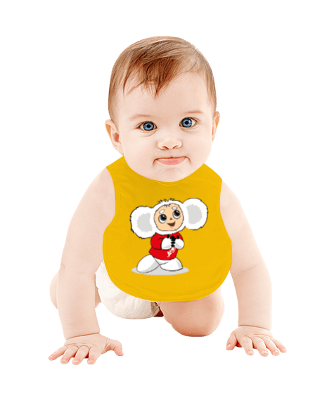 Tisho - Sarı sevimli bebek resimli bebek önlüğü Bebek Mama Önlüğü