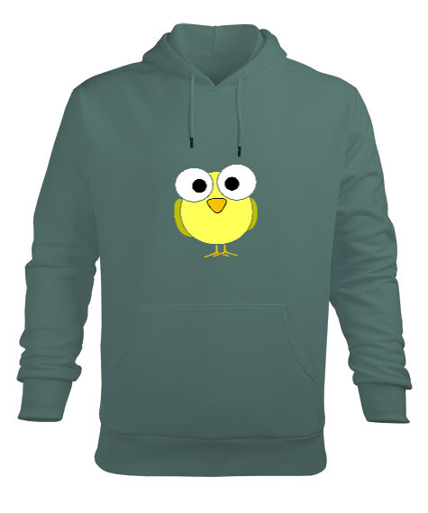 Tisho - Sarı Sevimli Civciv Çağla Yeşili Erkek Kapüşonlu Hoodie Sweatshirt