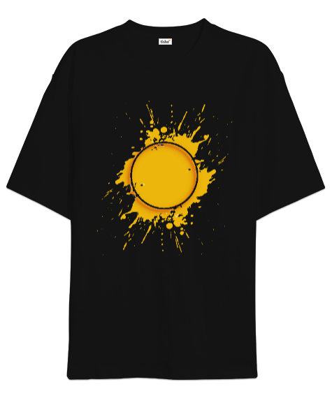 Tisho - sarı sıçrama Siyah Oversize Unisex Tişört