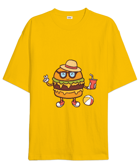 Tisho - Sarı Tonlu Hamburger Oversize Unisex Tişört