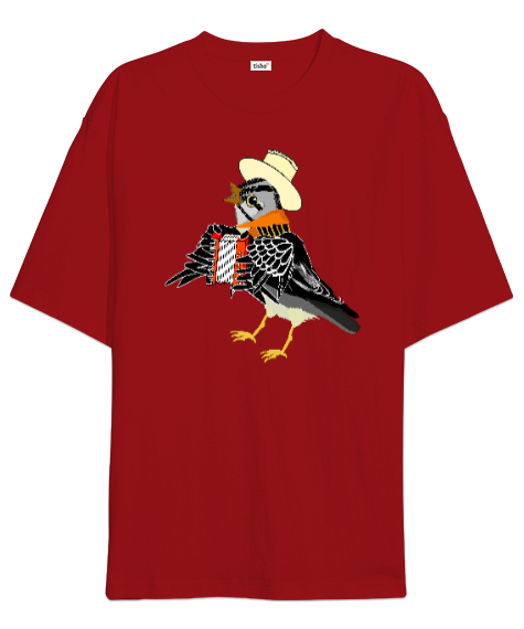 Tisho - Şarkıcı Kuş - Bird Kırmızı Oversize Unisex Tişört