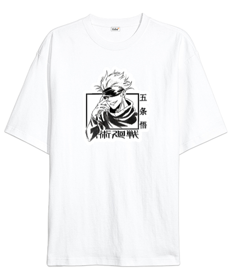 Tisho - Satoru Gojo Jujutsu Kaisen Beyaz Oversize Unisex Tişört