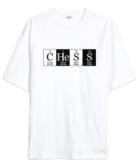 Tisho - Satranç - Chess V1 Beyaz Oversize Unisex Tişört