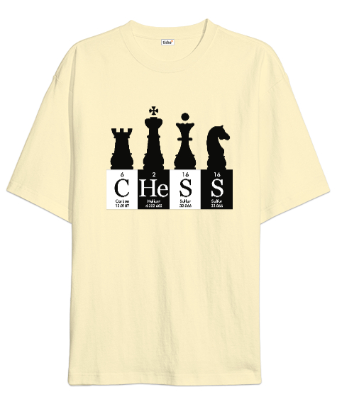 Tisho - Satranç - Chess V2 Krem Oversize Unisex Tişört