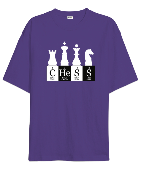 Tisho - Satranç - Chess V3 Mor Oversize Unisex Tişört