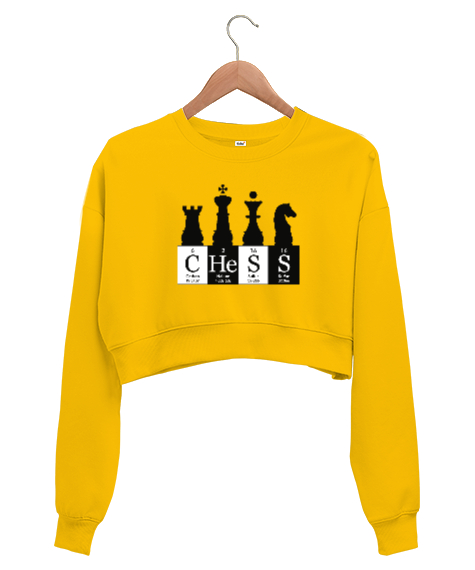 Tisho - Satranç - Chess V3 Sarı Kadın Crop Sweatshirt