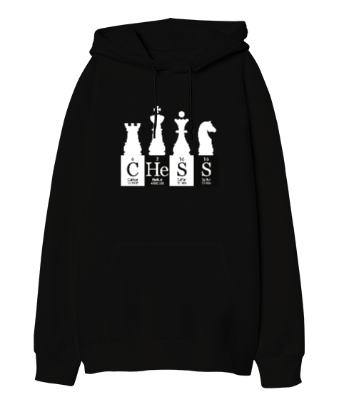 Tisho - Satranç - Chess V3 Siyah Oversize Unisex Kapüşonlu Sweatshirt