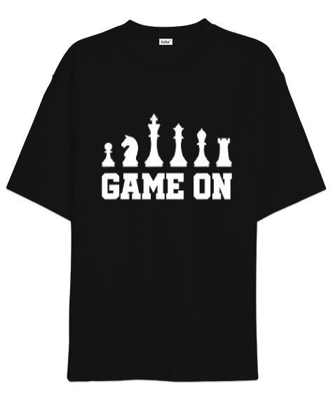 Tisho - Satranç, Game On, Chess Tasarımı Baskılı Siyah Oversize Unisex Tişört