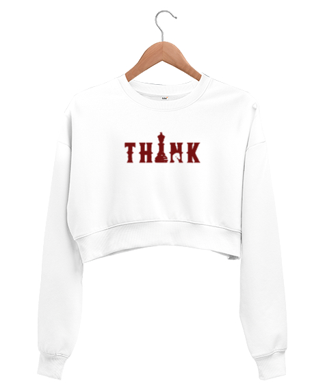 Tisho - Satranç ve Düşünmek - Think Chess Beyaz Kadın Crop Sweatshirt