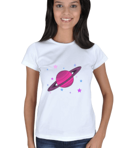 Tisho - Satürn Gezegeni Beyaz Tişört Kadın Tişört