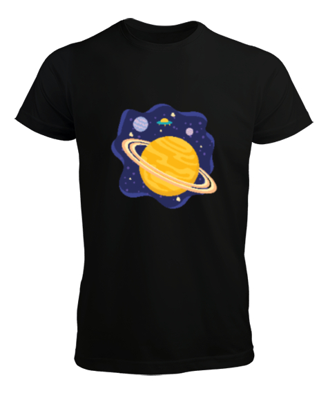 Tisho - Satürn ve Gezegenler Siyah Erkek Tişört