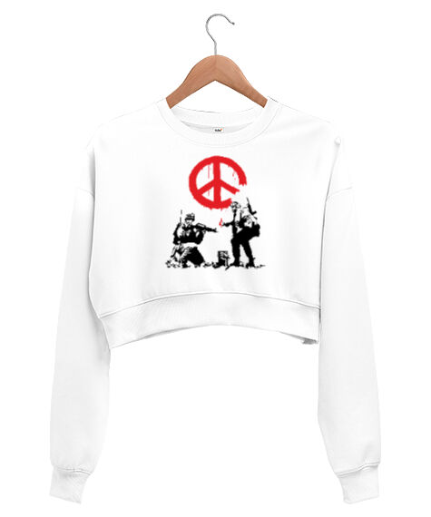 Tisho - Savaş ve Barış Beyaz Kadın Crop Sweatshirt