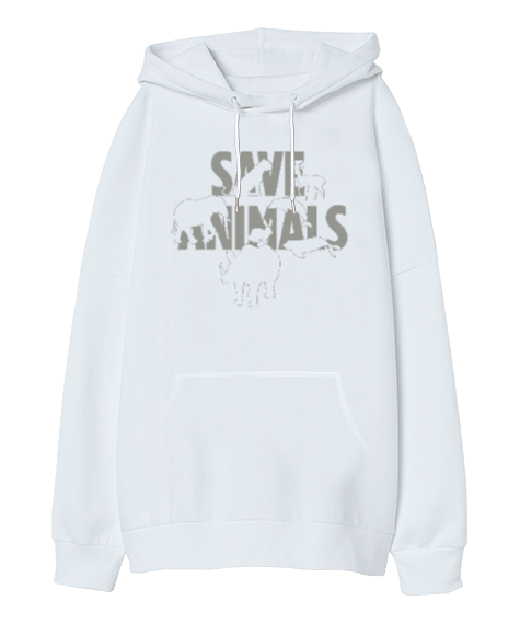 Tisho - Save Animals Oversize Unisex Kapüşonlu Sweatshirt