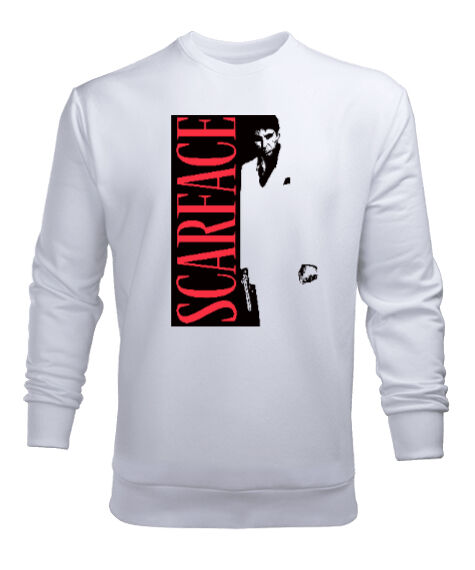 Tisho - Scarface Blu V1 Beyaz Erkek Sweatshirt