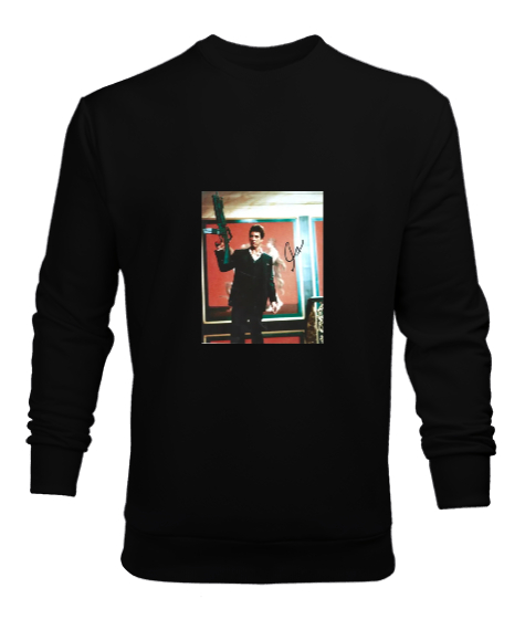 Tisho - Scarface Tony Montana Baskılı Siyah Erkek Sweatshirt
