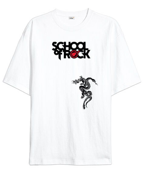 Tisho - School Of Rock Beyaz Oversize Unisex Tişört