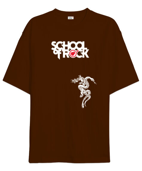 Tisho - School Of Rock Kahverengi Oversize Unisex Tişört