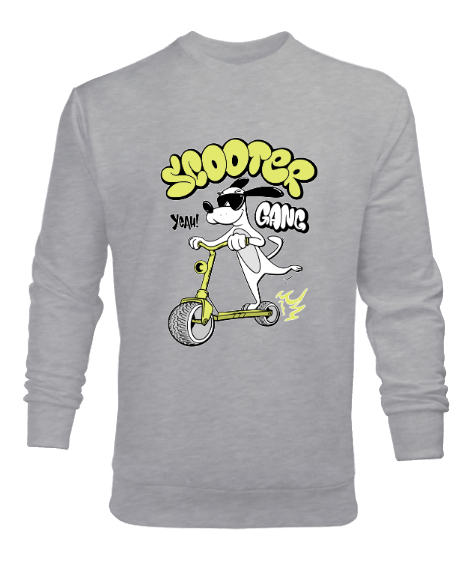 Tisho - Scooter Dog - Gözlüklü Havalı Köpek Gri Erkek Sweatshirt