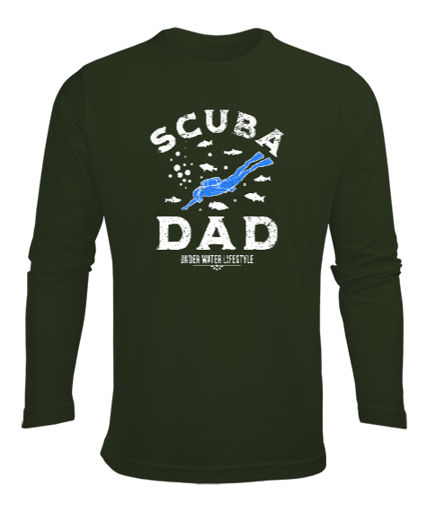 Tisho - Scuba Dad - Dalış ve Baba Haki Yeşili Erkek Uzun Kol Yazlık Tişört