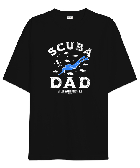 Tisho - Scuba Dad - Dalış ve Baba Siyah Oversize Unisex Tişört