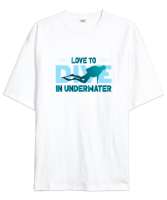 Scuba Diving - Dalış - Dalgıç Beyaz Oversize Unisex Tişört - Tisho