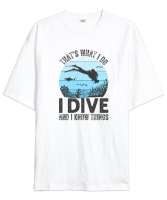 Scuba Diving - Dalış - Dalgıç V3 Beyaz Oversize Unisex Tişört - Tisho