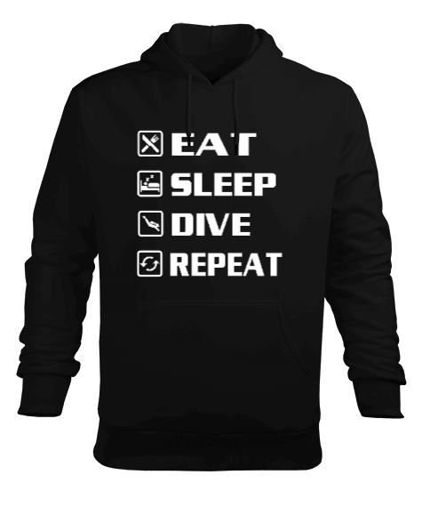 Tisho - SD-45 Eat Sleep Dive Repeat Erkek Kapüşonlu Hoodie Sweatshirt