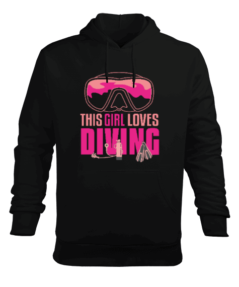 Tisho - SD-57 This Girl Loves Diving Erkek Kapüşonlu Hoodie Sweatshirt