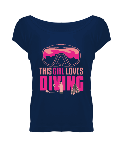 Tisho - SD-57 This Girl Loves Diving Kadın Geniş Yaka Tişört
