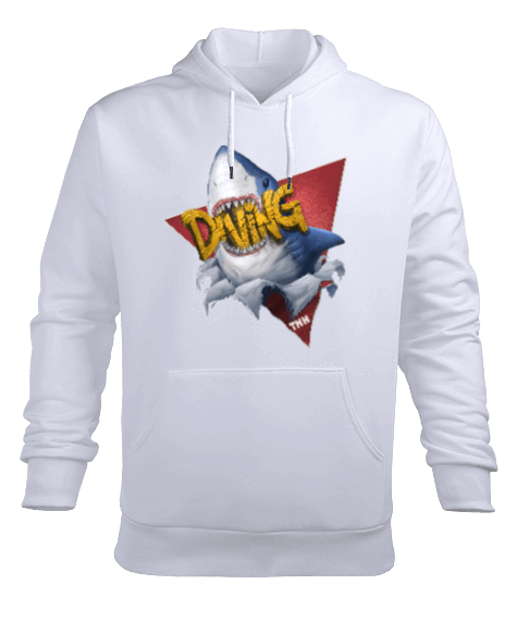 Tisho - SD-89 Dalış - Büyük Beyaz Köpekbalığı Erkek Kapüşonlu Hoodie Sweatshirt