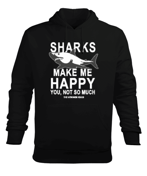 Tisho - SD-90 Sharks Make Me Happy Erkek Kapüşonlu Hoodie Sweatshirt