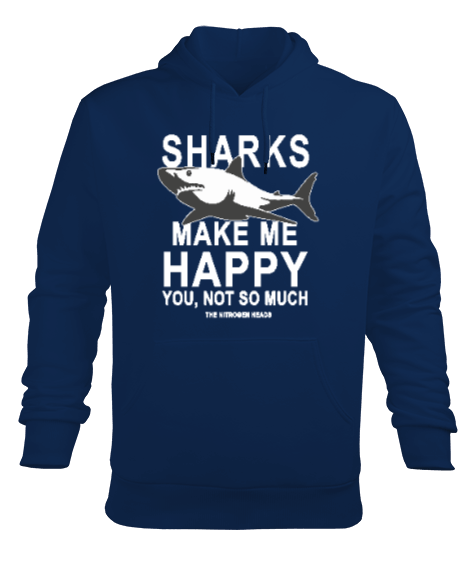 Tisho - SD-90 Sharks Make Me Happy Erkek Kapüşonlu Hoodie Sweatshirt