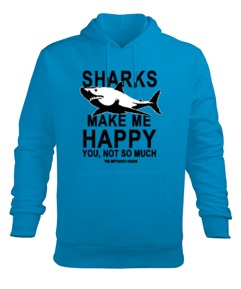 Tisho - SD-90 Sharks Make Me Happy Erkek Kapüşonlu Hoodie Sweatshirt
