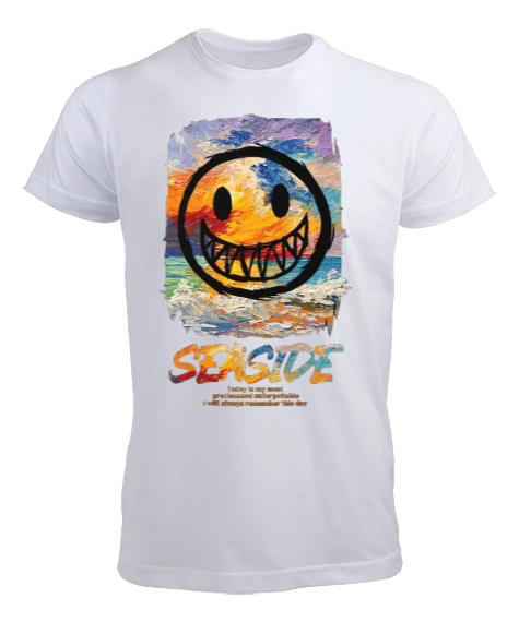 Tisho - SeaSide Smile Tasarım Baskılı Beyaz Erkek Tişört
